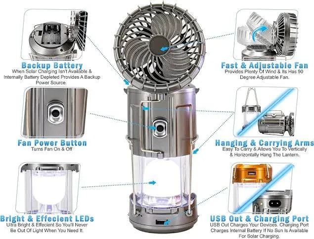 6 in 1 Portable Outdoor LED With Fan Solar Charge