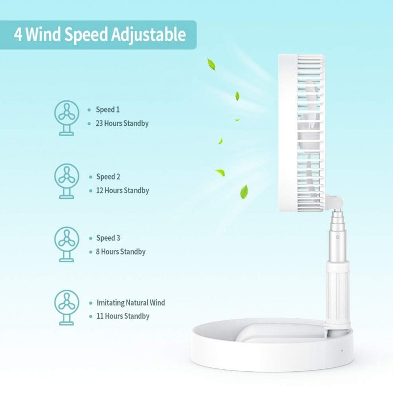 Telescopic Floor/Desk USB Fan with Rechargeable Battery 3 Speeds