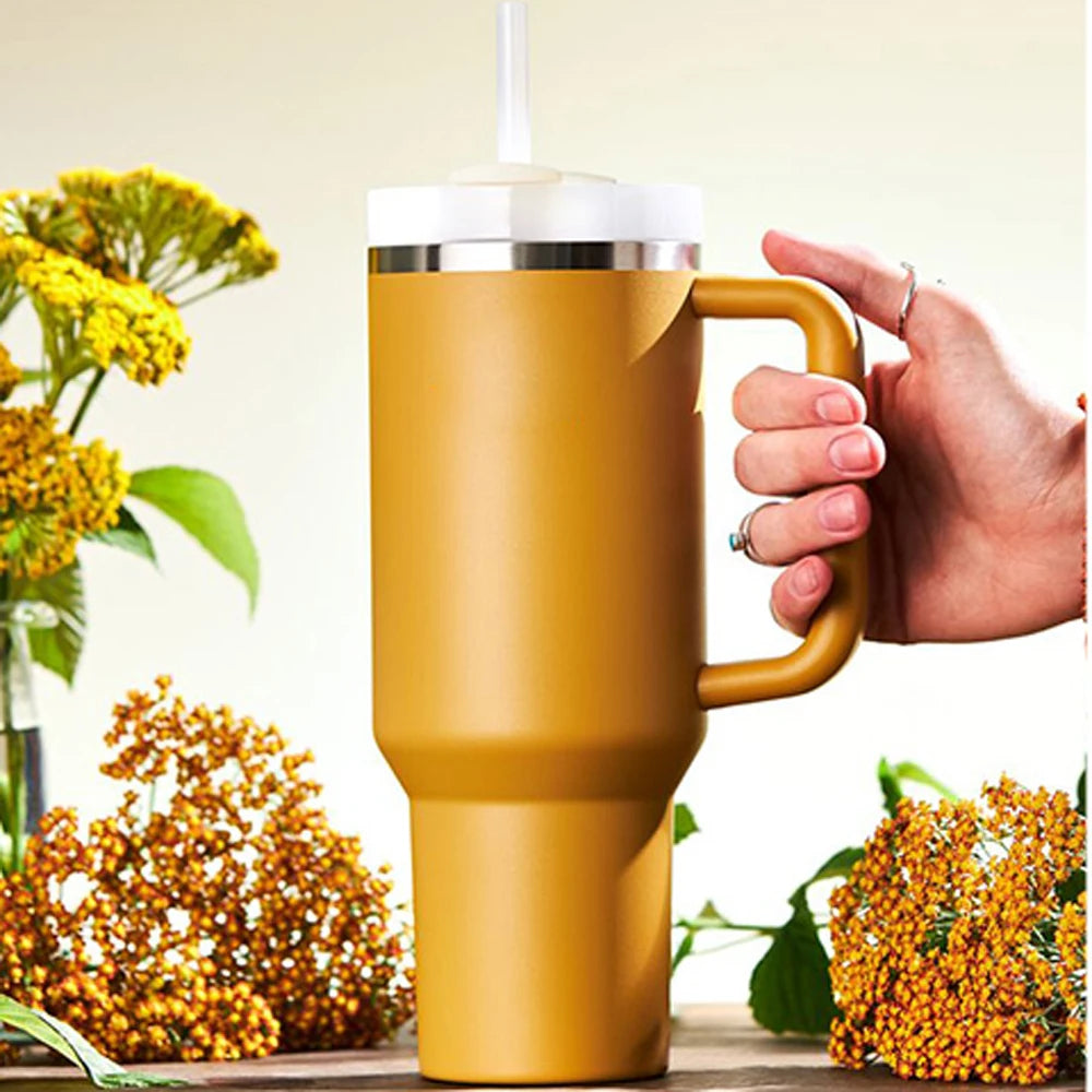 40oz Tumbler with Handle Lid Straw Stainless Steel Vacuum Insulated